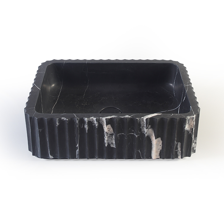 Fluted Nero Marquina Marble Rectangular Honed Stone Basin 1412