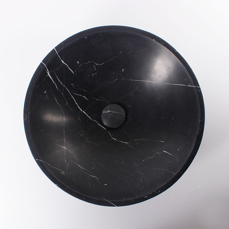 Nero Marquina Marble Round Honed Stone Sink 710