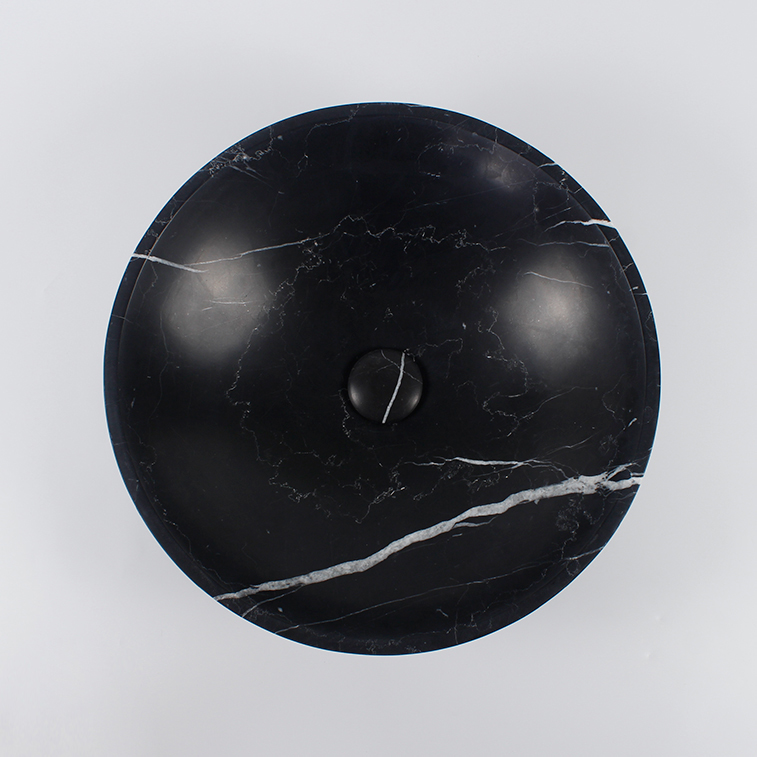 Nero Marquina Marble Round Honed Stone Sink 819