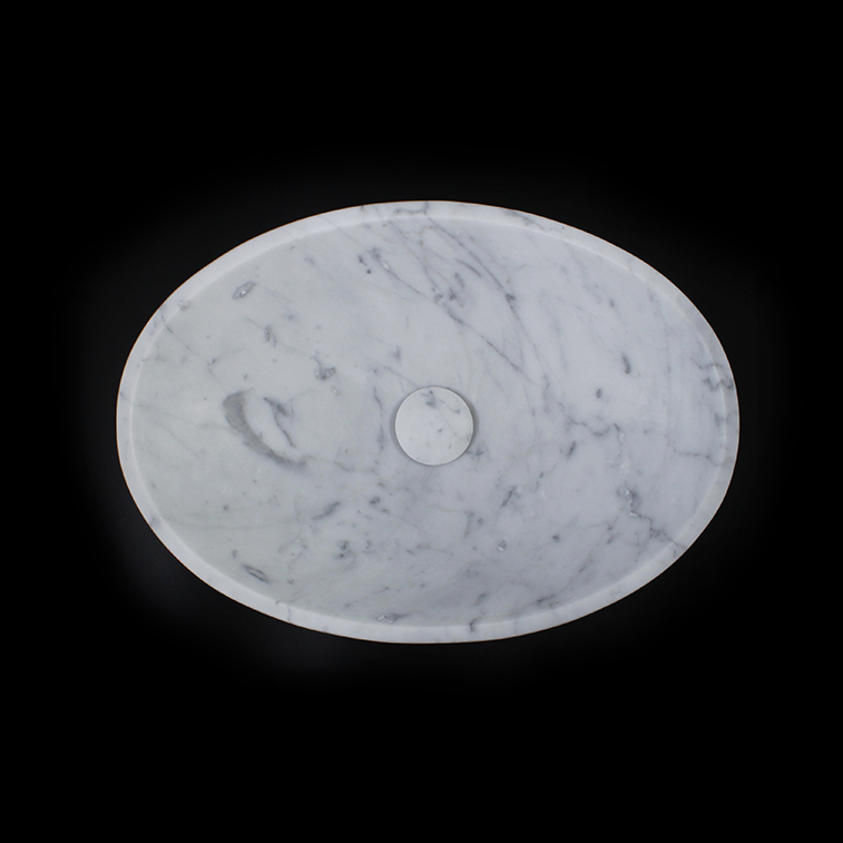 Italian Bianco Carrara Marble Oval Honed Stone Basin 1217