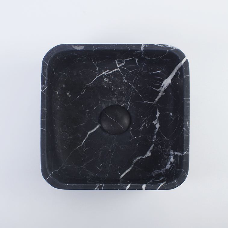 Nero Marquina Marble Square Honed Stone Bowl 1226