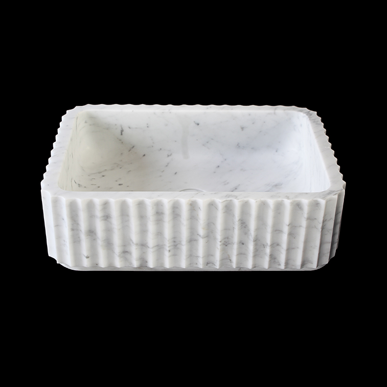 Fluted Carrara Marble Rectangular Honed Stone Basin 1401