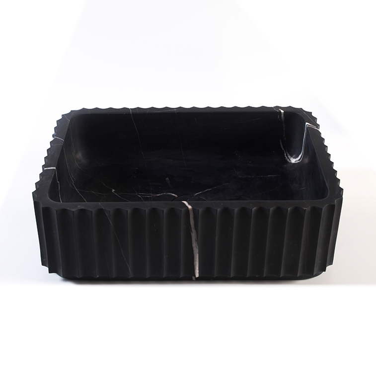 Fluted Nero Marquina Marble Rectangular Honed Stone Basin 1323