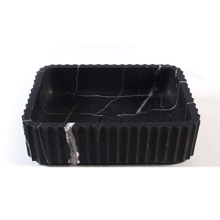 Fluted Nero Marquina Marble Rectangular Honed Stone Basin 1324