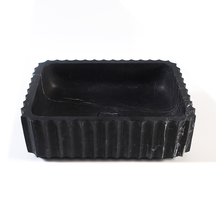 Fluted Nero Marquina Marble Rectangular Honed Stone Basin 1327