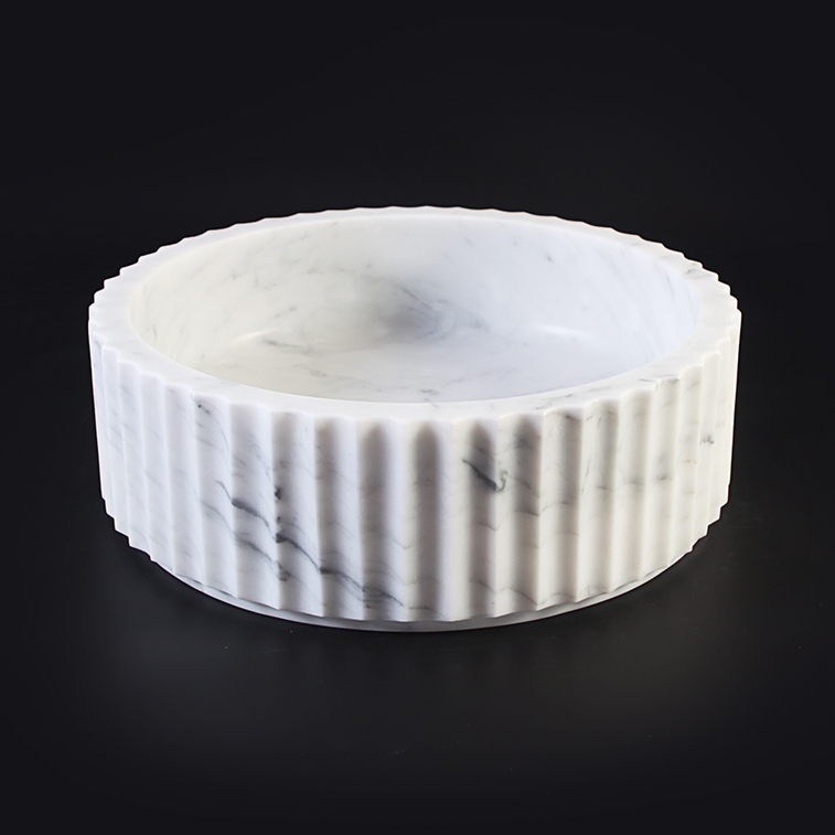 Fluted Carrara Marble Honed (All Surface) Cylindrical Stone Basin 1417