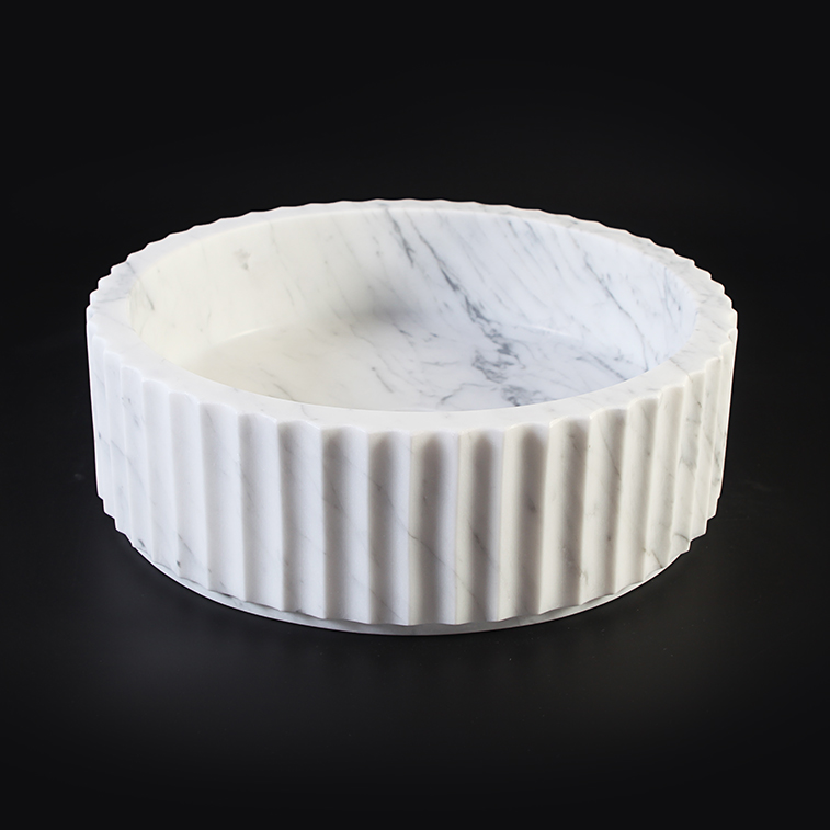 Fluted Carrara Marble Honed (All Surface) Cylindrical Stone Basin 1419