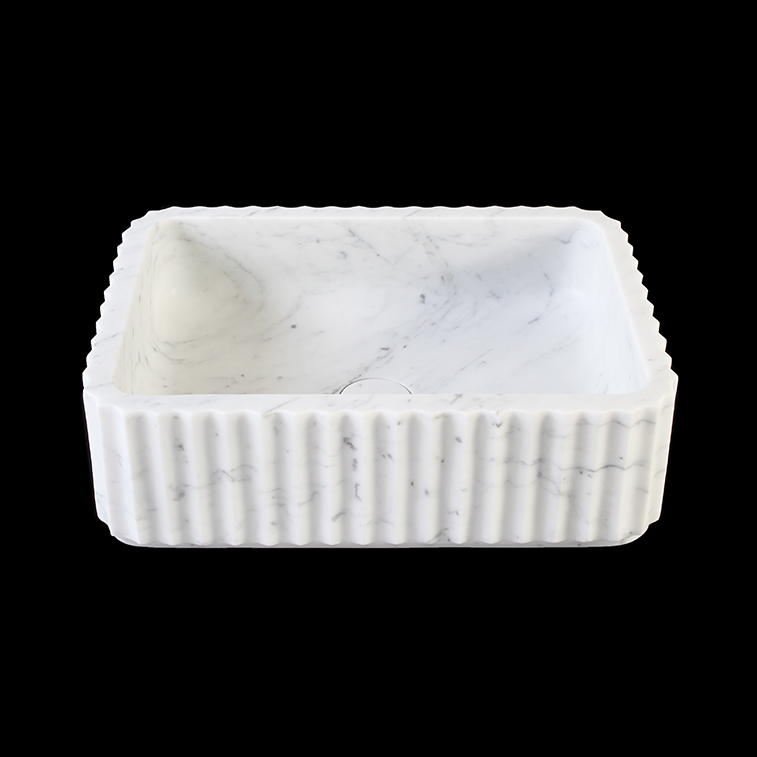 Fluted Carrara Marble Rectangular Honed Stone Basin 1406