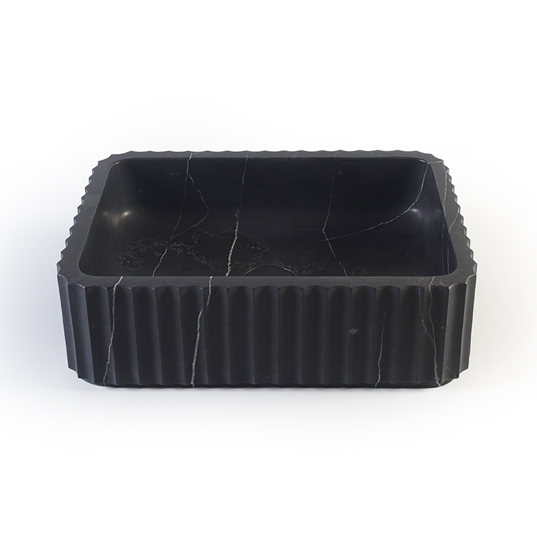 Fluted Nero Marquina Marble Rectangular Honed Stone Basin 1413