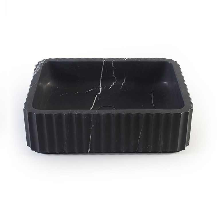 Fluted Nero Marquina Marble Rectangular Honed Stone Basin 1416