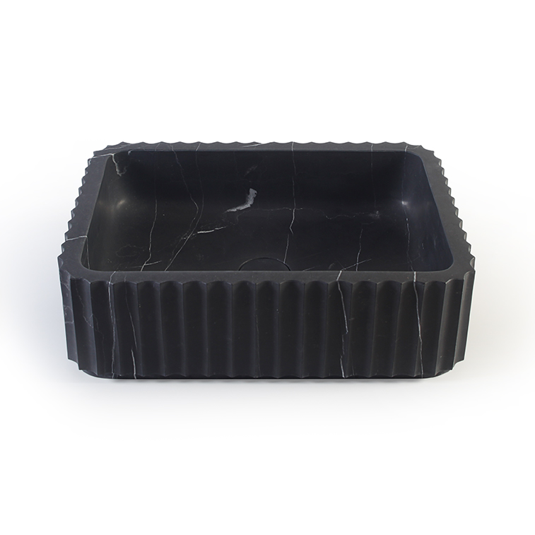 Fluted Nero Marquina Marble Rectangular Honed Stone Basin 1419