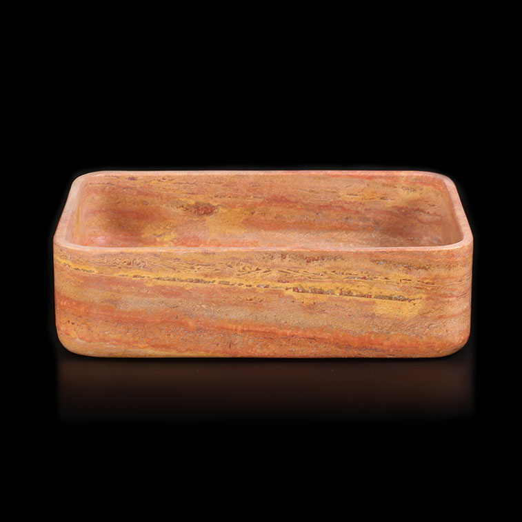 Rosso Travertine Filled Rectangular Honed Stone Basin