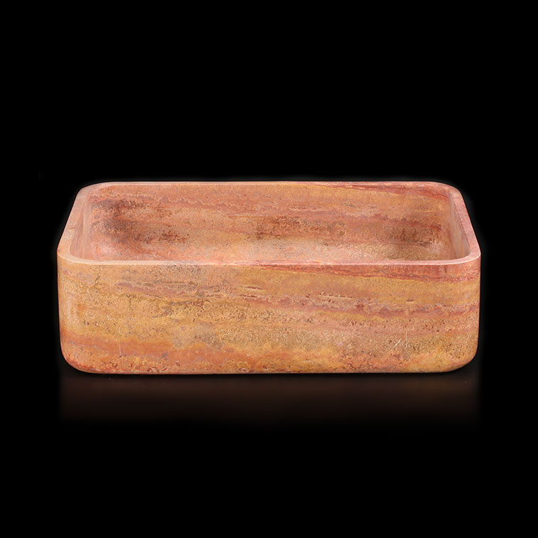 Rosso Travertine Filled Rectangular Honed Stone Basin