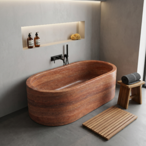 Rosso Travertine Filled Honed Bathtub