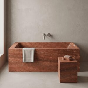 Rosso Travertine Filled Honed Bathtub